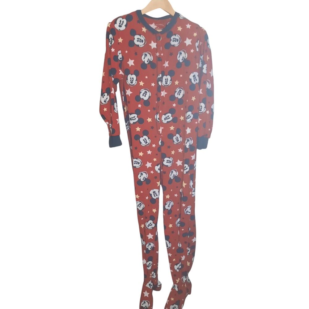 Disney Mickey Mouse Womens Button Front Onsie Footed Pajama Sleepwear Size M